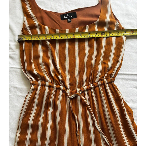 Lulus Crop Jumpsuit Burnt Orange White Striped Pockets Fall Harvest Boho Size XS - Picture 3 of 14